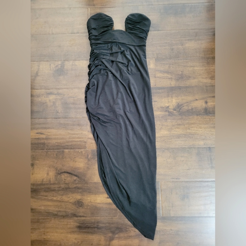 Hello Molly Flashlight Midi Dress Strapless Ruched Cutout Black Medium Size 6 - Picture 5 of 16